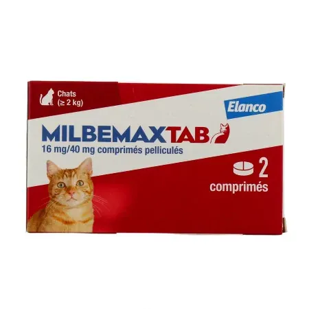 Milbemaxtab Vermifuge Chats +2kg 16mg/40mg 2 comprimés - Univers Pharmacie
