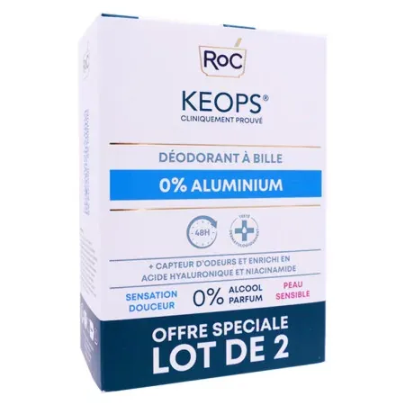 Roc Keops Déodorant à Bille 0% d'aluminium 2X30ml - Univers Pharmacie