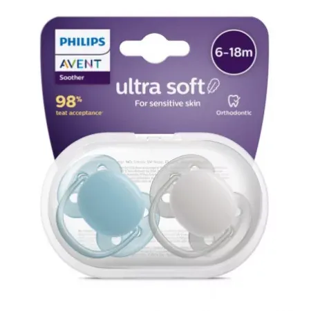 Philips Avent Ultra Soft Sucette 6-18m Neutre X2 - Univers Pharmacie
