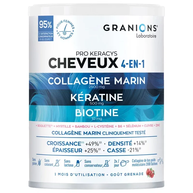 Granions Pro Keracys Cheveux 4-en-1 Goût Grenade 200g - Univers Pharmacie Granions Pro Keracys Cheveux 4-en-1 Goût Grenade 200g - Univers Pharmacie