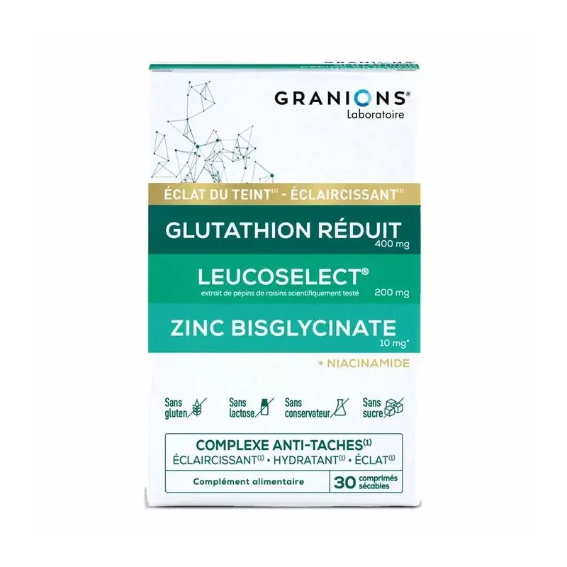 Granions Complexe Anti-taches Éclat du Teint 30 comprimés sécables - Univers Pharmacie Granions Complexe Anti-taches Éclat du Teint 30 comprimés sécables - Univers Pharmacie