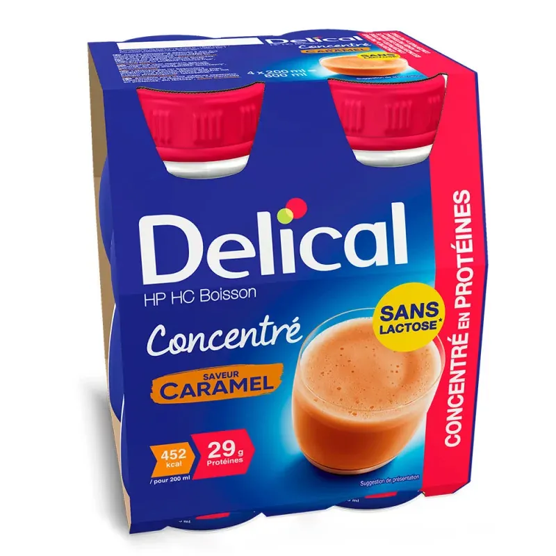 Delical HP HC Boisson Concentré Saveur Caramel 4X200ml - Univers Pharmacie