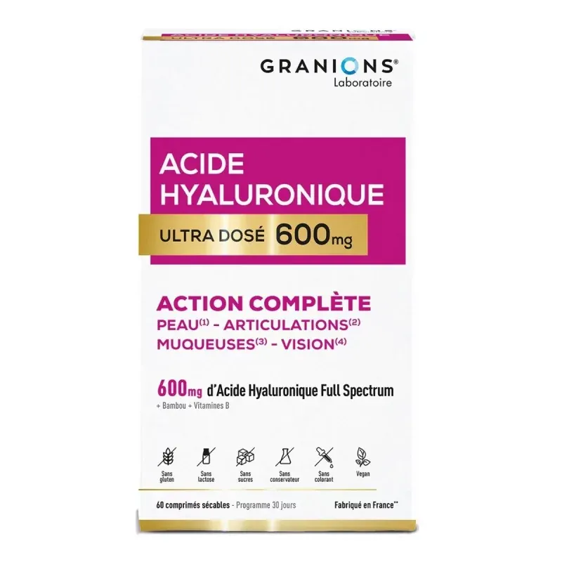 Granions Acide Hyaluronique Ultra Dosé 600mg 60 comprimés - Univers Pharmacie Granions Acide Hyaluronique Ultra Dosé 600mg 60 comprimés - Univers Pharmacie