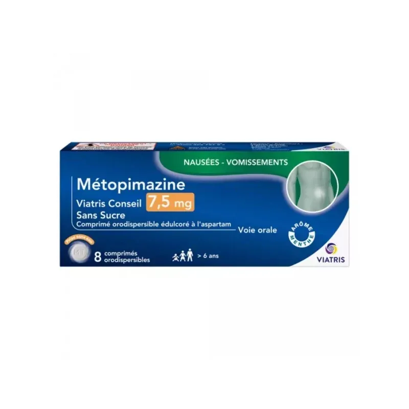 Métopimazine Viatris Conseil 7,5mg Sans Sucre 8 comprimés orodispersibles - Univers Pharmacie Métopimazine Viatris Conseil 7,5mg Sans Sucre 8 comprimés orodispersibles - Univers Pharmacie