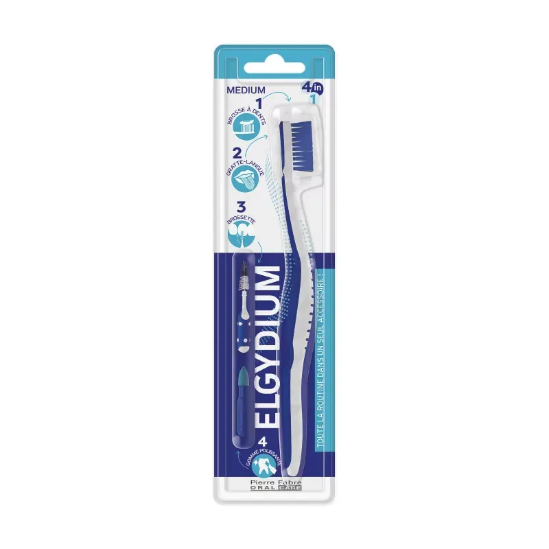 Elgydium Brosse à Dents 4en1 Medium - Univers Pharmacie Elgydium Brosse à Dents 4en1 Medium - Univers Pharmacie