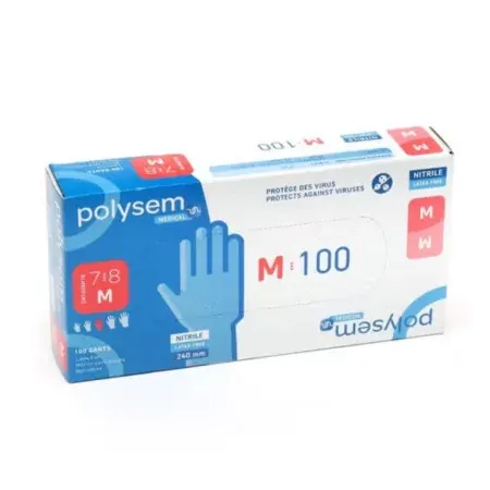 Polysem Gants Nitrile Non Stériles Non Poudrés Taille M X100 - Univers Pharmacie