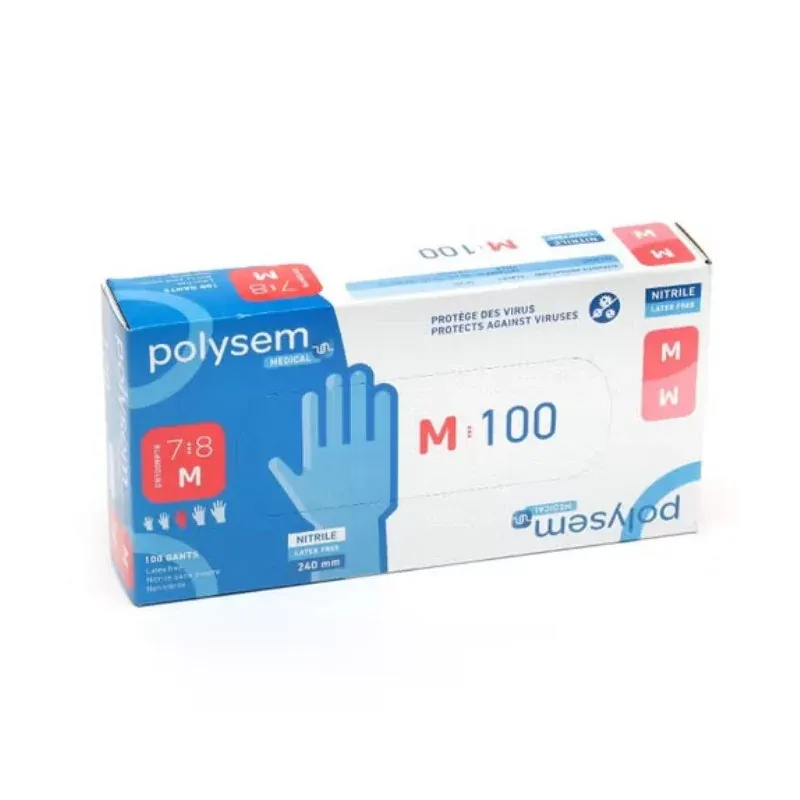 Polysem Gants Nitrile Non Stériles Non Poudrés Taille M X100 - Univers Pharmacie