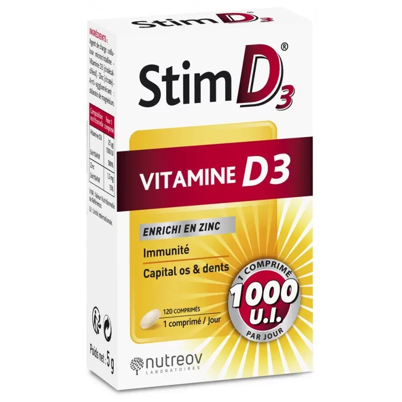 Nutreov Stim D3 Vitamine D3 1000 UI 120 comprimés
