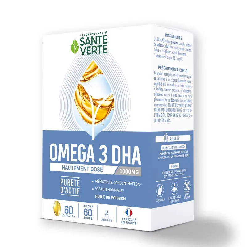 Santé Verte Oméga 3 1000mg DHA 60 Capsules - Univers Pharmacie Santé Verte Oméga 3 1000mg DHA 60 Capsules - Univers Pharmacie