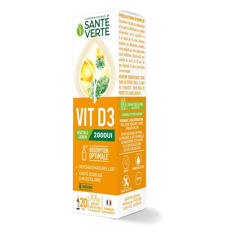 Santé Verte VitD3 2000Ul Végétale 20ml - Univers Pharmacie Santé Verte VitD3 2000Ul Végétale 20ml - Univers Pharmacie