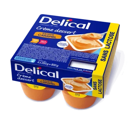 Delical Crème Dessert HP HC Saveur Caramel Sans Lactose 4X200g - Univers Pharmacie