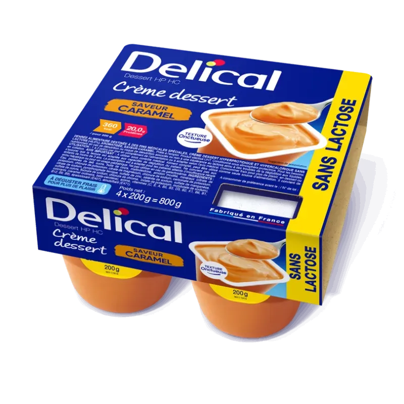 Delical Crème Dessert HP HC Saveur Caramel Sans Lactose 4X200g - Univers Pharmacie