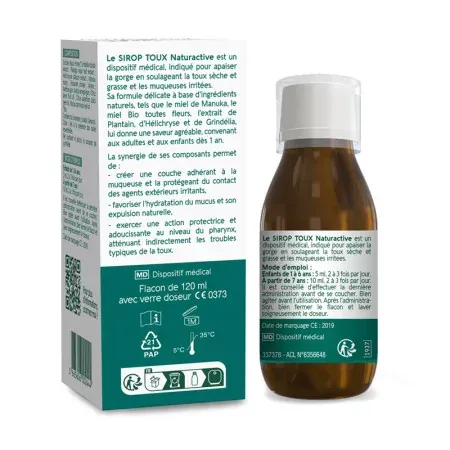 Naturactive Sirop Toux 120ml - boite et flacon de dos