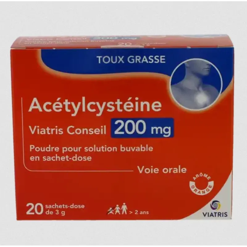 Viatris Conseil Acétylcystéine 200mg Arôme Orange 20 sachets - Univers Pharmacie