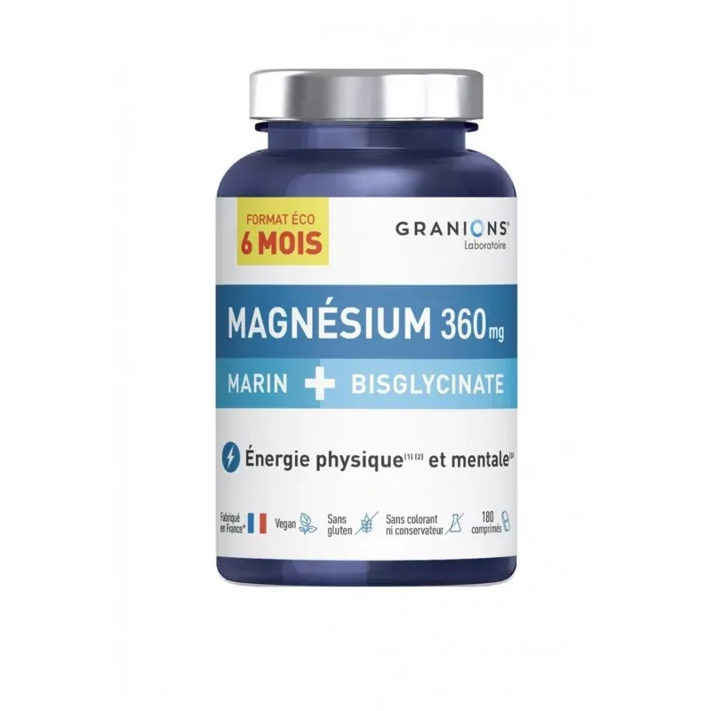 Granions Magnésium 360mg Marin + Bisglycinate 180 comprimés - Univers Pharmacie