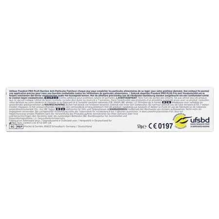 Fixodent Pro Plus Crème Adhésive pour Prothèse Dentaire 57g - dos de la boite