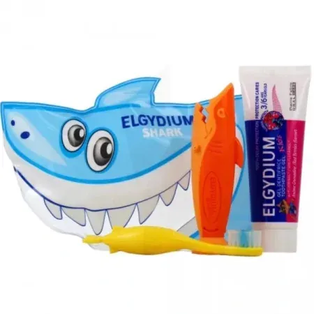 Elgydium Trousse de Voyage Kids Requin Dentifrice 50ml + Brosse à Dents - Univers Pharmacie