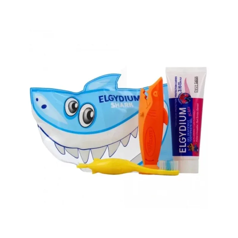 Elgydium Trousse de Voyage Kids Requin Dentifrice 50ml + Brosse à Dents - Univers Pharmacie