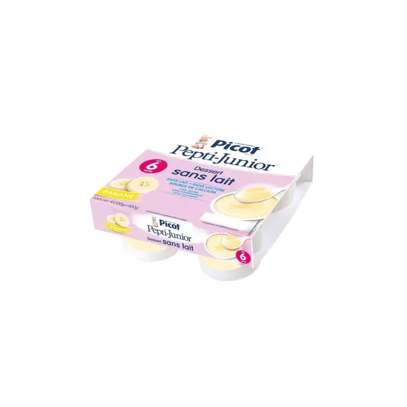 Picot Pepti-Junior Dessert sans Lait Banane 4X100g - Univers Pharmacie Picot Pepti-Junior Dessert sans Lait Banane 4X100g - Univers Pharmacie