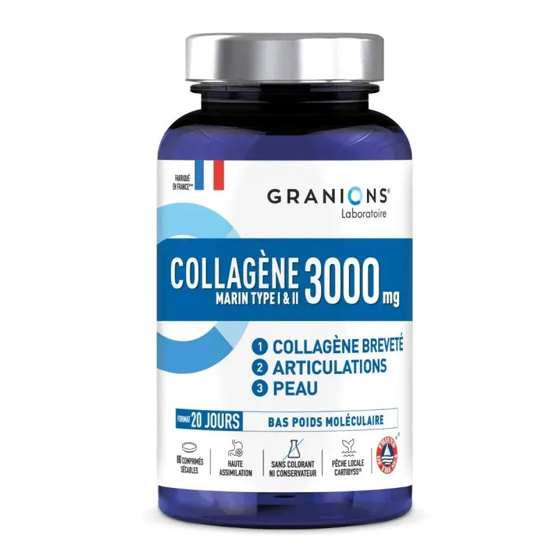 Granions Collagène Marin Type I & II 3000mg 80 comprimés - Univers Pharmacie