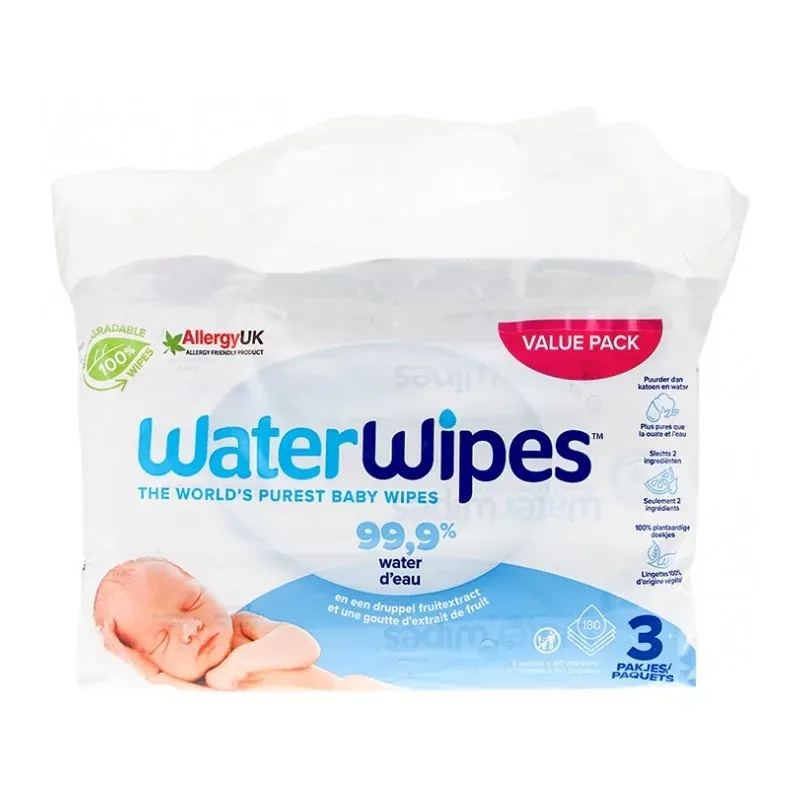 WaterWipes Lingettes Bébé 3X60 - Univers Pharmacie