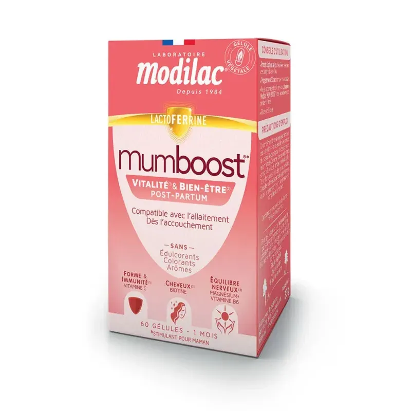 Modilac Lactoferrine Mumboost Vitalité & Bien-être Post-Partum 60 gélules - Univers Pharmacie