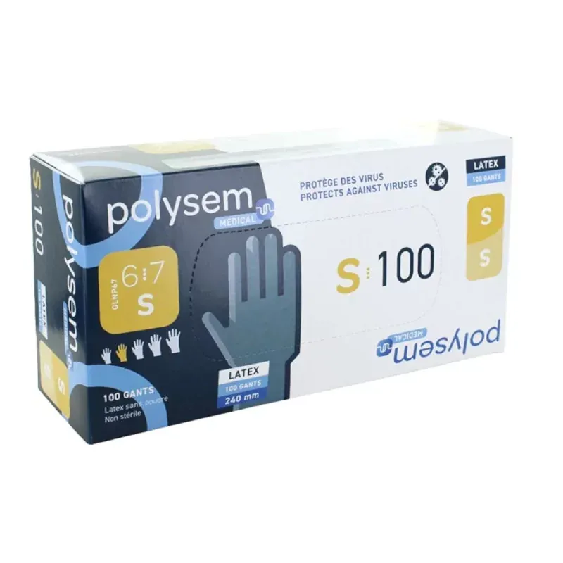Polysem Gants d’Examen Latex Non Poudrés Taille S 6-7