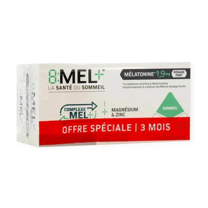 8:MEL+ Mélatonine 1,9mg 60 + 30 comprimés bi-couches