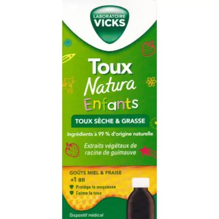 Vicks Toux Natura Enfants Toux Sèche & Grasse 140ml - Univers Pharmacie