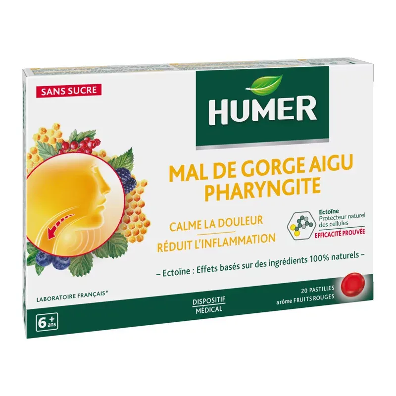 Humer Mal de Gorge Aigu Pharyngite Fruits Rouges 20 pastilles - Univers Pharmacie