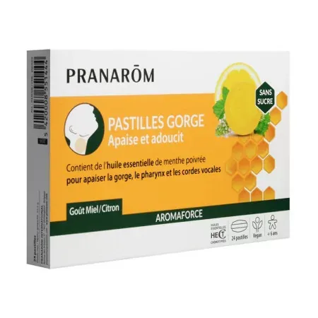 Pranarôm Aromaforce Pastilles Gorge Miel/Citron X24 - Univers Pharmacie