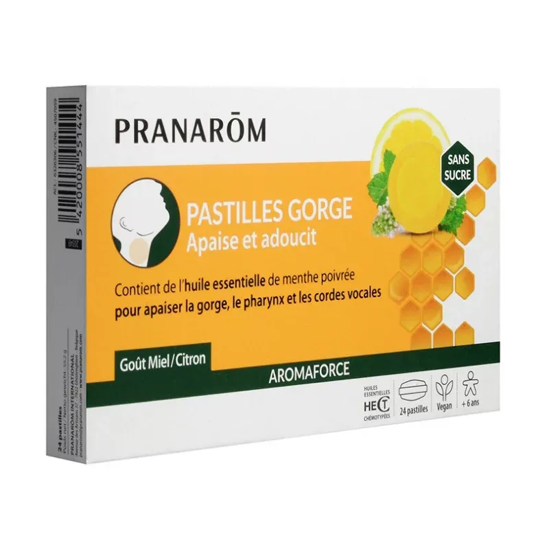 Pranarôm Aromaforce Pastilles Gorge Miel/Citron X24 - Univers Pharmacie