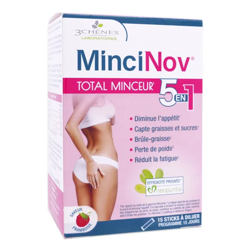 MinciNov Total Minceur 5-en-1 15 sticks à diluer - Univers Pharmacie MinciNov Total Minceur 5-en-1 15 sticks à diluer - Univers Pharmacie