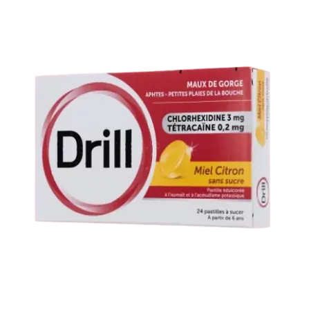 Drill Maux de Gorge Miel Citron Sans Sucre 36 pastilles - Univers Pharmacie