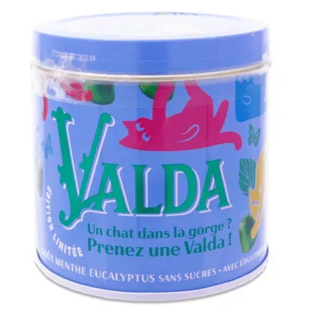 Valda Gommes Goût Menthe Eucalyptus Sans Sucre Édition Limitée Chat dans la gorge 160g - Univers Pharmacie