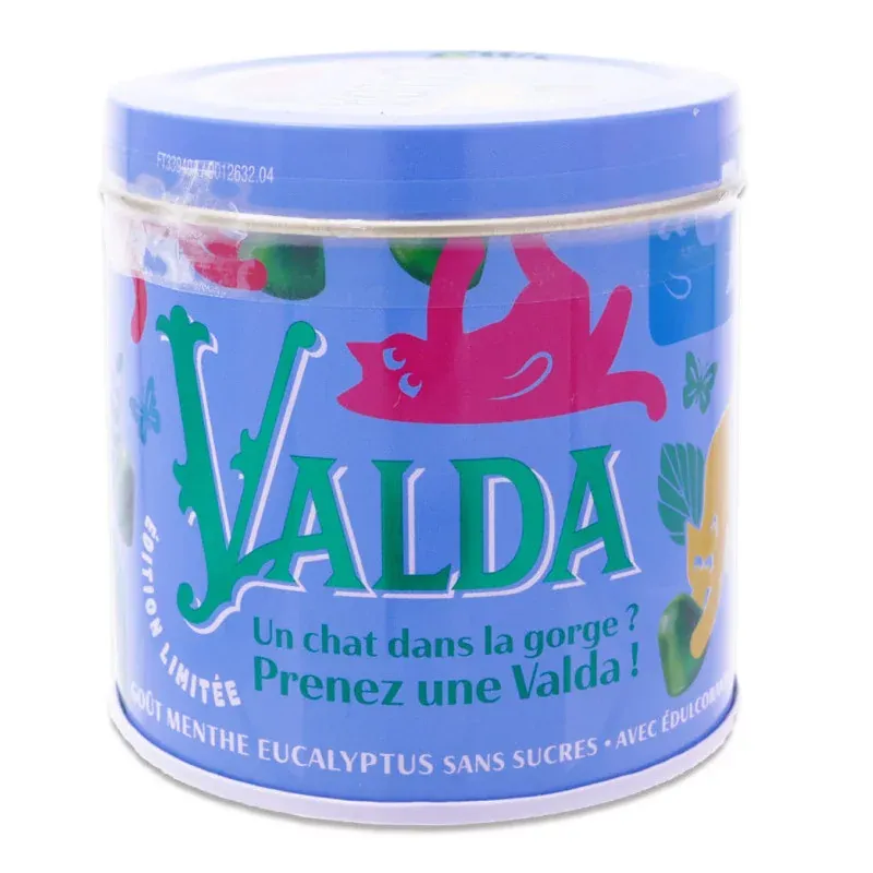 Valda Gommes Goût Menthe Eucalyptus Sans Sucre Édition Limitée Chat dans la gorge 160g - Univers Pharmacie