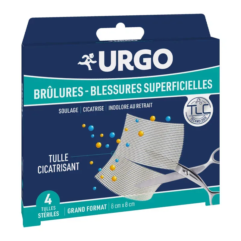 Urgo Brûlures et Blessures Superficielles 4 Tulles 8X8cm - Univers Pharmacie