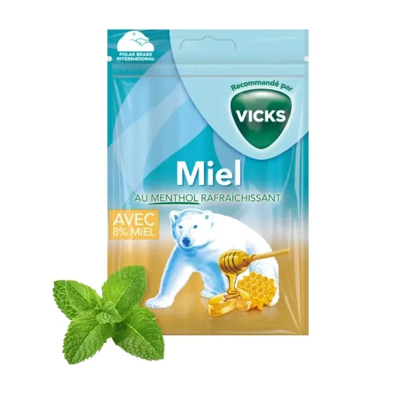 Vicks Bonbons Miel Menthol Rafraîchissant 72g - Univers Pharmacie