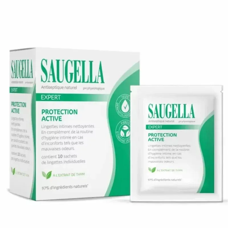 Saugella Antiseptique Naturel Protection Active 10 lingettes - Univers Pharmacie