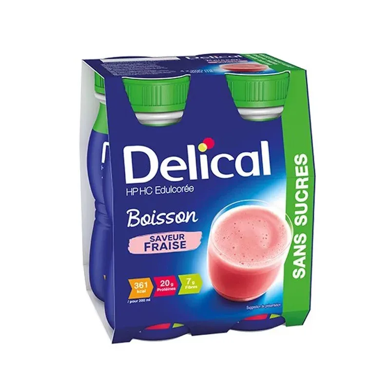Delical HP HC Edulcorée Boisson Saveur Fraise 4X200ml - Univers Pharmacie