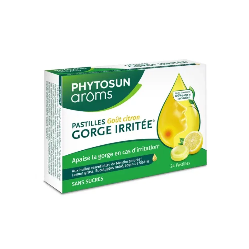 Phytosun Arôms Pastilles sans Sucres Citron X24 - Univers Pharmacie Phytosun Arôms Pastilles sans Sucres Citron X24 - Univers Pharmacie
