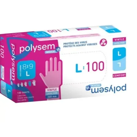 Polysem Gants Vinyle Taille L 8:9 X100 - Univers Pharmacie