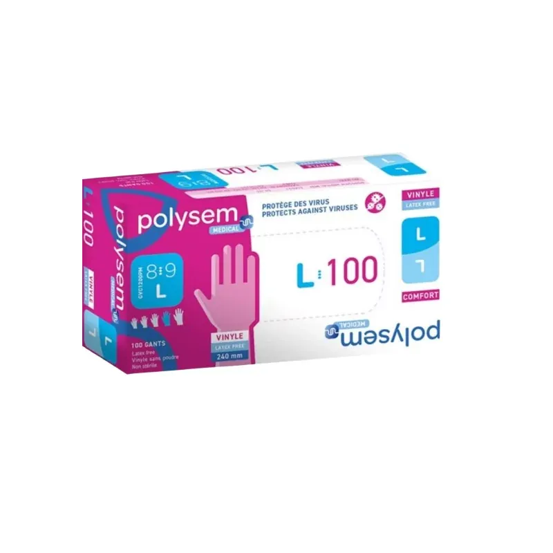 Polysem Gants Vinyle Taille L 8:9 X100 - Univers Pharmacie