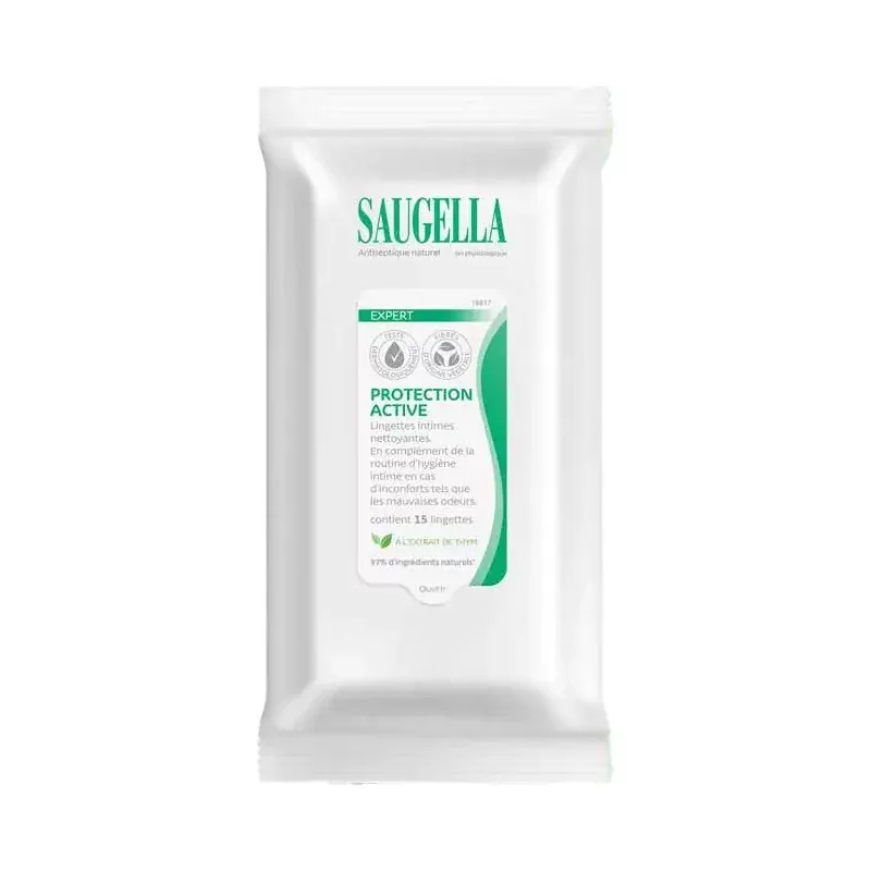 Saugella Protection Active Lingettes Intimes Nettoyantes X15 - Univers Pharmacie