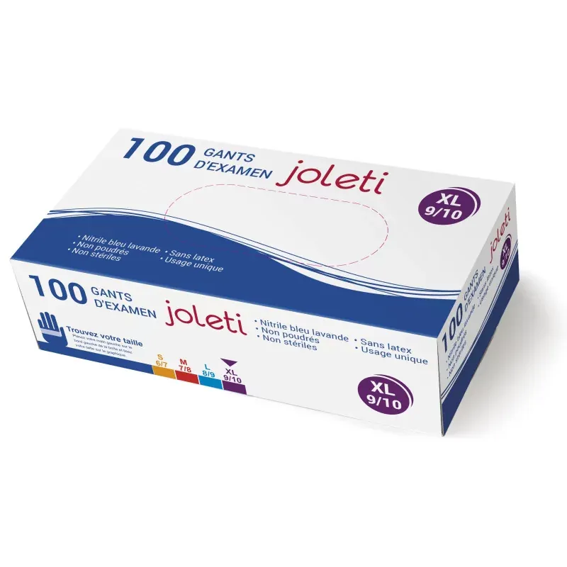 Joleti Gants Bleus Nitrile Non Stériles Non Poudrés Taille XL X100 - Univers Pharmacie