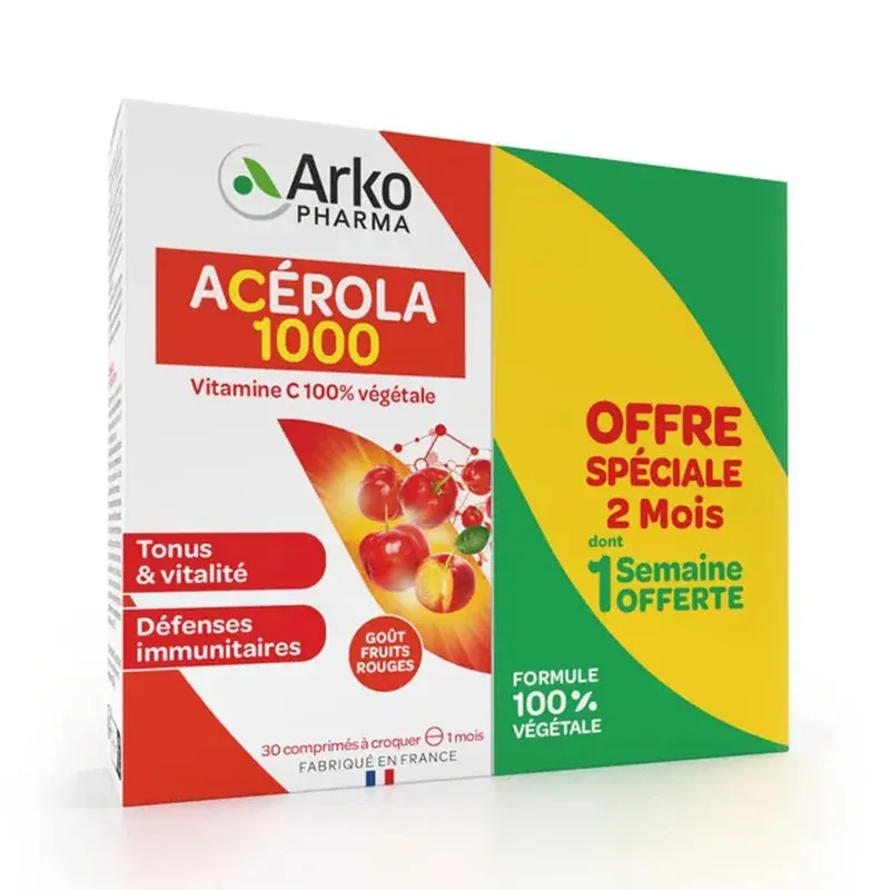 Arkopharma Azinc Acerola 1000 2X30 comprimés à croquer - Univers Pharmacie
