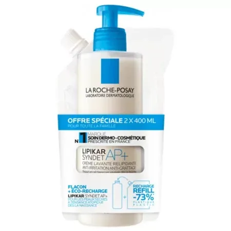 La Roche Posay Lipikar Syndet AP+ Crème Lavante + Éco-recharge 2x400ml - Univers Pharmacie