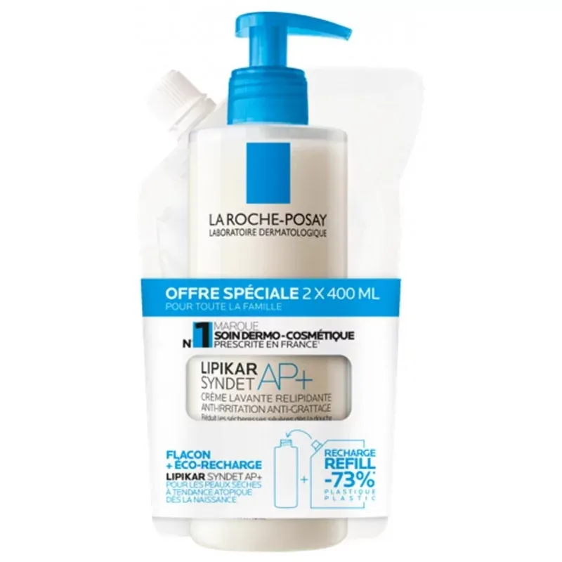 La Roche Posay Lipikar Syndet AP+ Crème Lavante + Éco-recharge 2x400ml - Univers Pharmacie