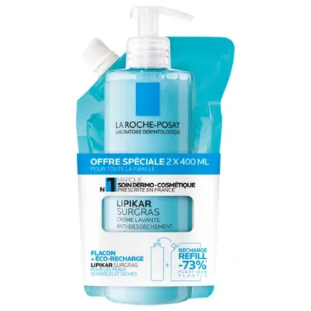 La Roche-Posay Lipikar Surgras Crème Lavante + Recharge 2X400ml - Univers Pharmacie