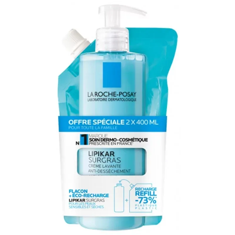 La Roche-Posay Lipikar Surgras Crème Lavante + Recharge 2X400ml - Univers Pharmacie